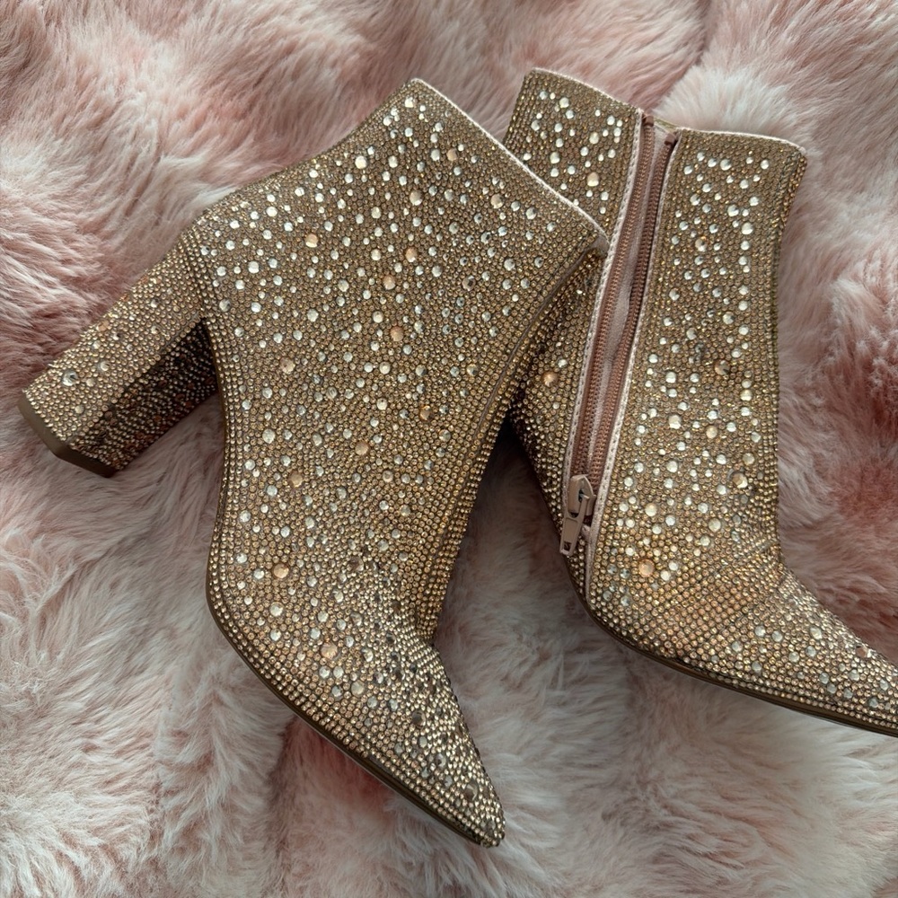 Betsey Johnson Gold Rhinestone Ankle Booties